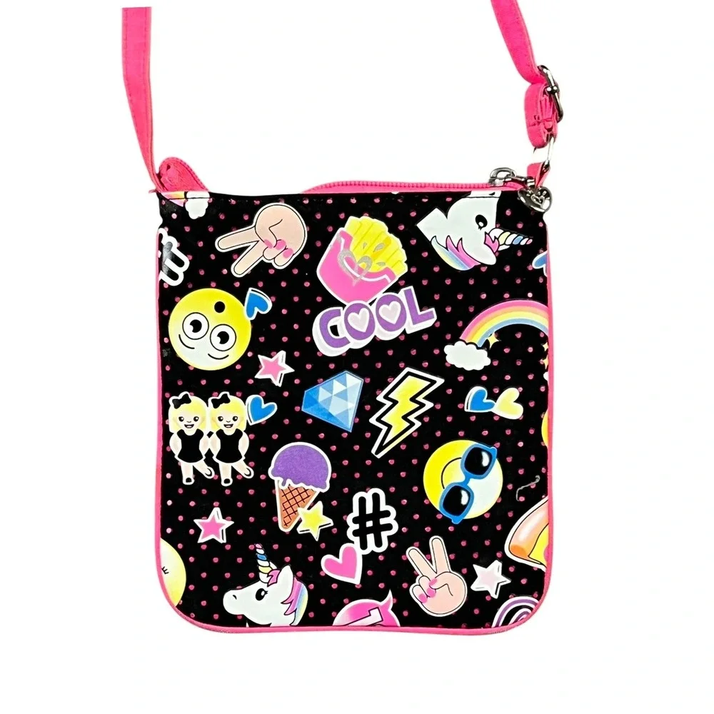 Justice Girls Crossbody Bag Initial H Emoji Polka Dot Black Pink Glitter Purse